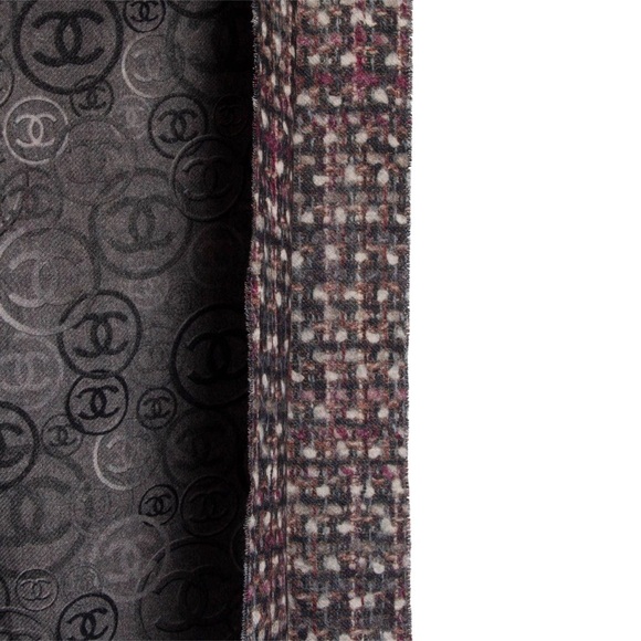CHANEL Cashmere Grey Reversible Shawl Scarf CC Logo - Picture 5 of 8